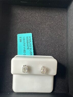 Sterling Silver Moissanite Oval Stud Earrings - 1.00CTW